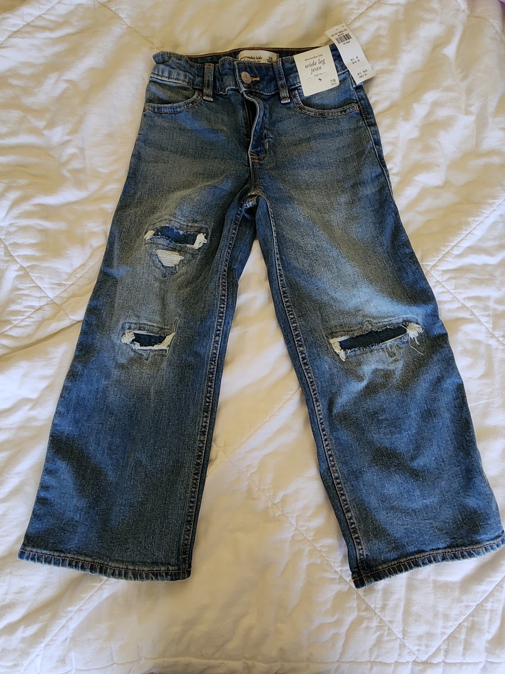 abercrombie kids Relaxed Wide-Leg Distressed Jeans - Blue